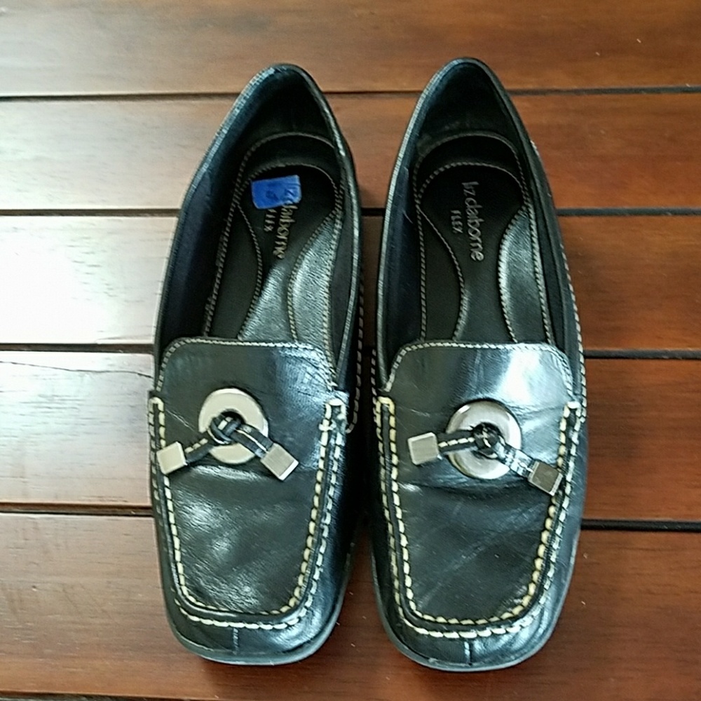 Black leather loafers